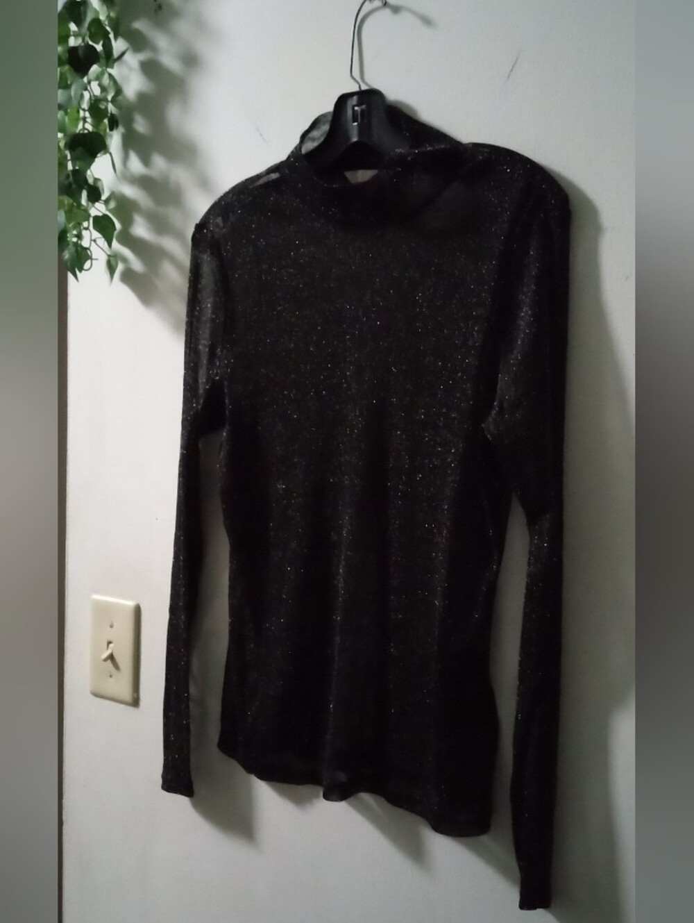 H&M Black Sparkle Mock Neck Long-Sleeve Top